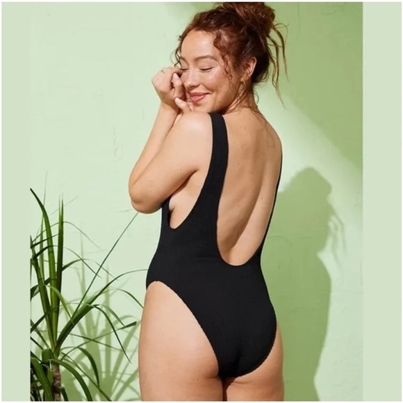 NWT Aerie Black Ribbed Swimsuit - Picture 2 of 9